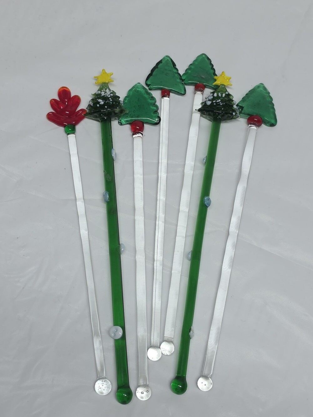 Vintage Stirrers Christmas Hand Made Glass Cocktail Drink Swizzle Set of 7